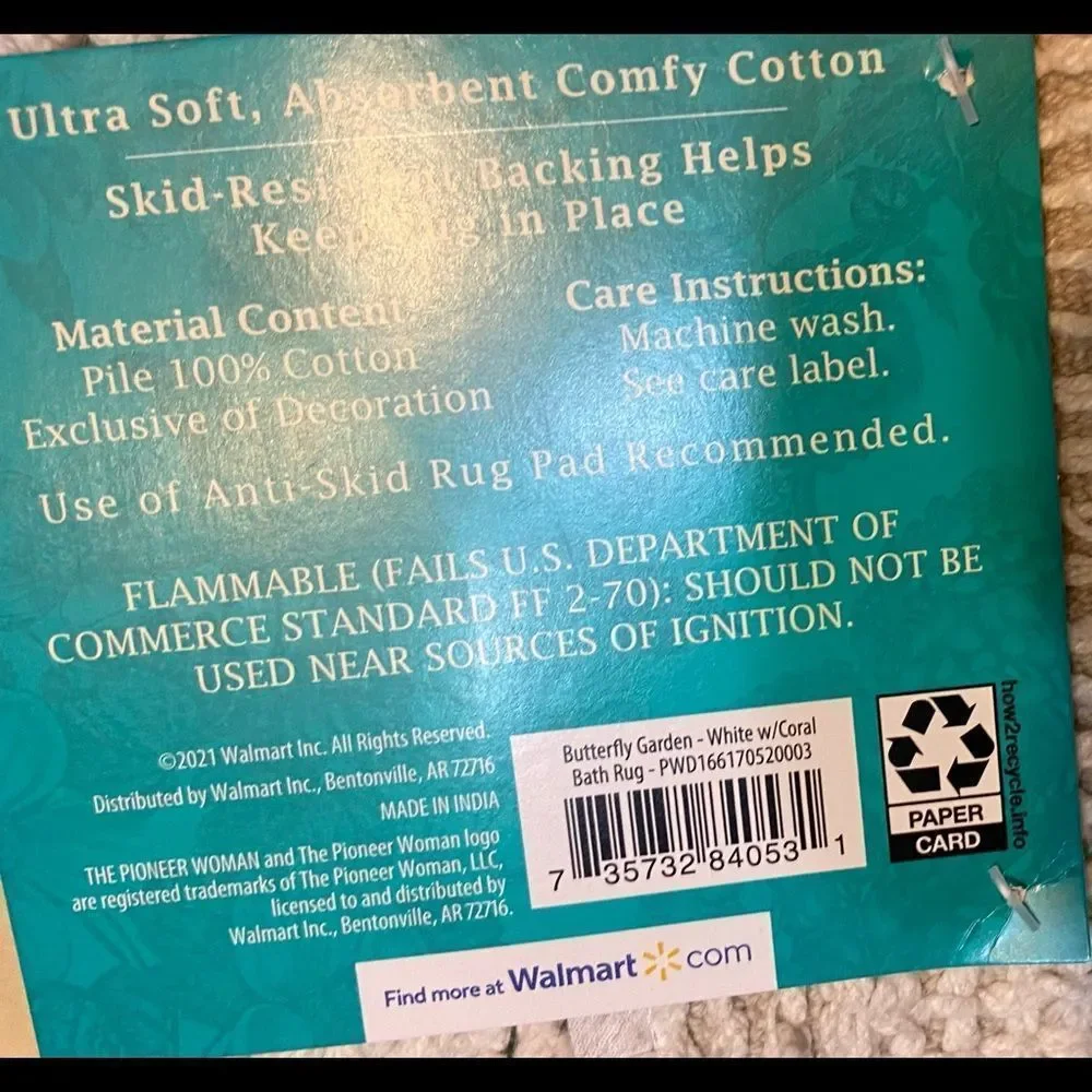 NWT Pioneer Woman Butterfly Garden Bath Rug 20” x 32”